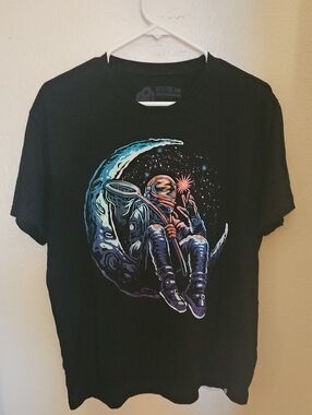Into The AM Men’s Black Short Sleeve Graphic Tee - Astronaut Moon Design